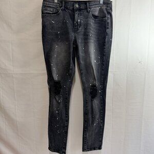 Fashion Nova Men White Paint Get It Splattered Slim Denim Jeans Black 34 X 31”